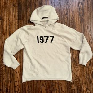 Fear of God Essentials 1977 Knit Raw Hem Sweater Hoodie Beige Size Small